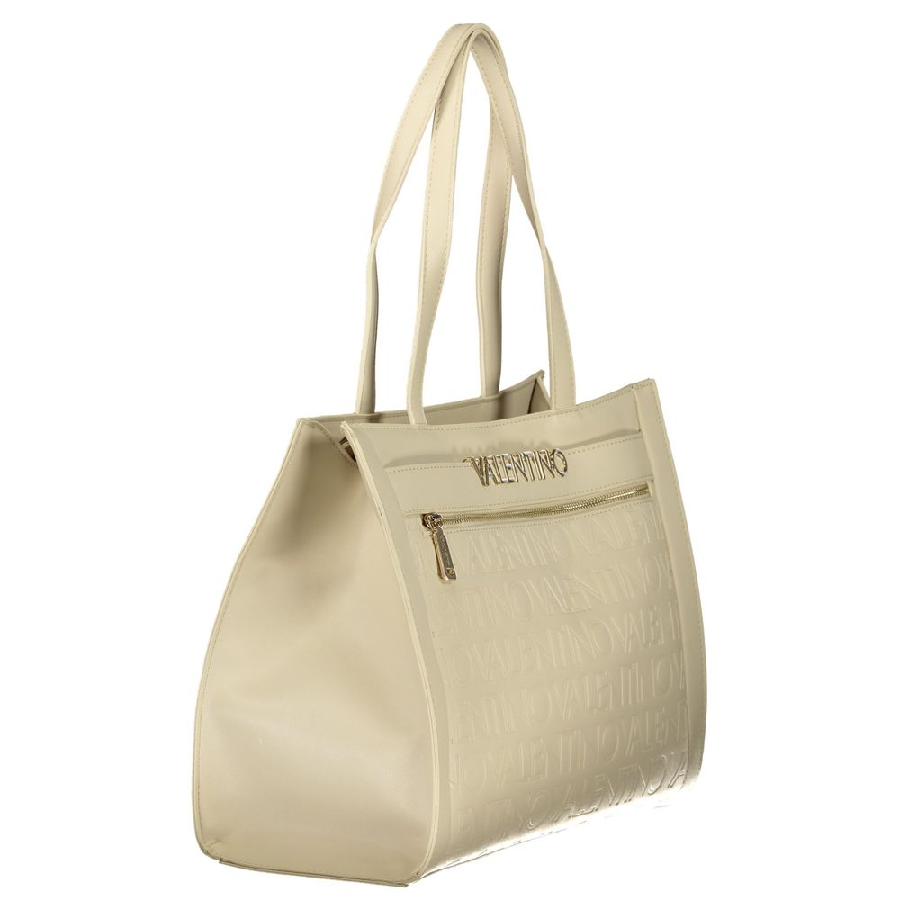 Handbag by Mario Valentino for women in polyethylene beige features a signature silhouette, showcasing a secure snap & zipper and signature document-holder, external-pockets & internal-pockets with versatile handle for a sophisticated look.