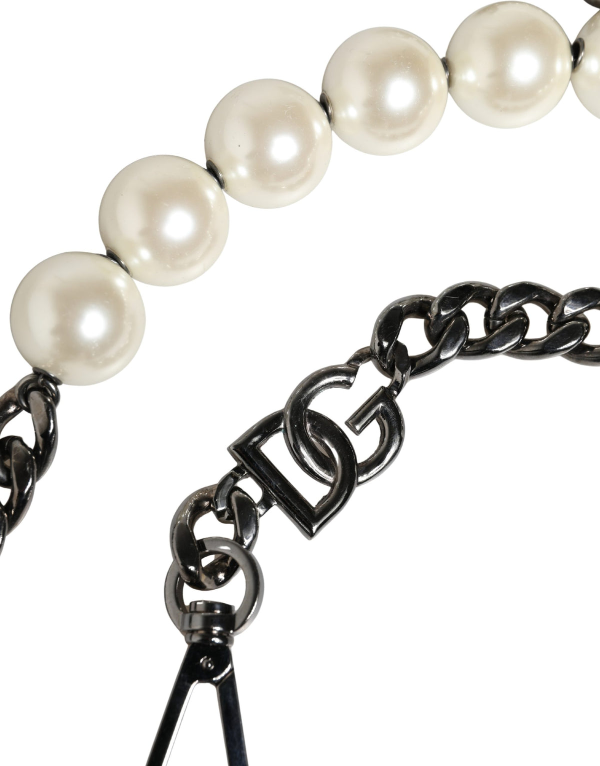 Dolce & Gabbana Brass Zamak Calf Leather Shoulder Strap - Pearl Silver White