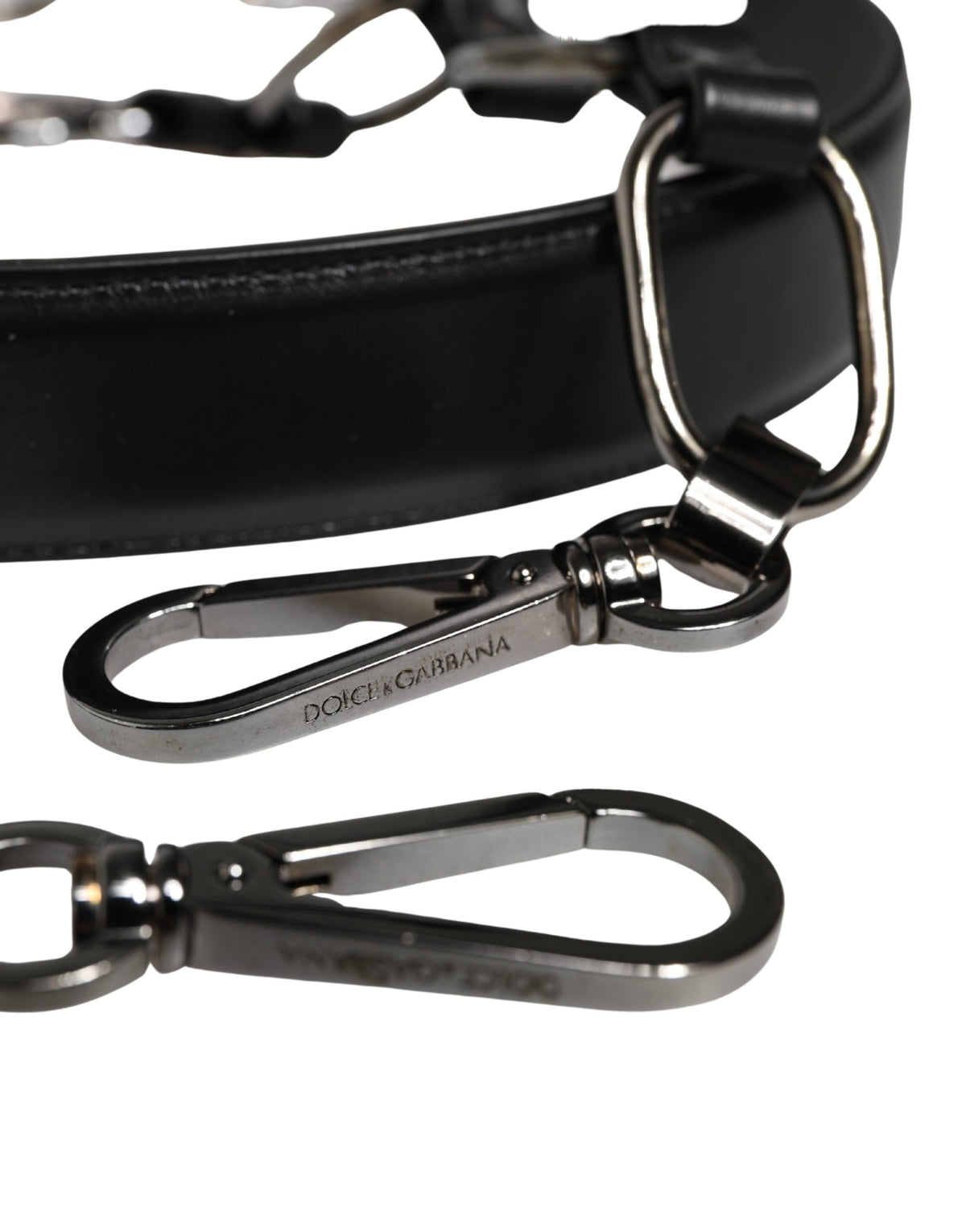 Dolce & Gabbana Brass Zamak Calf Leather Shoulder Strap - Black Silver