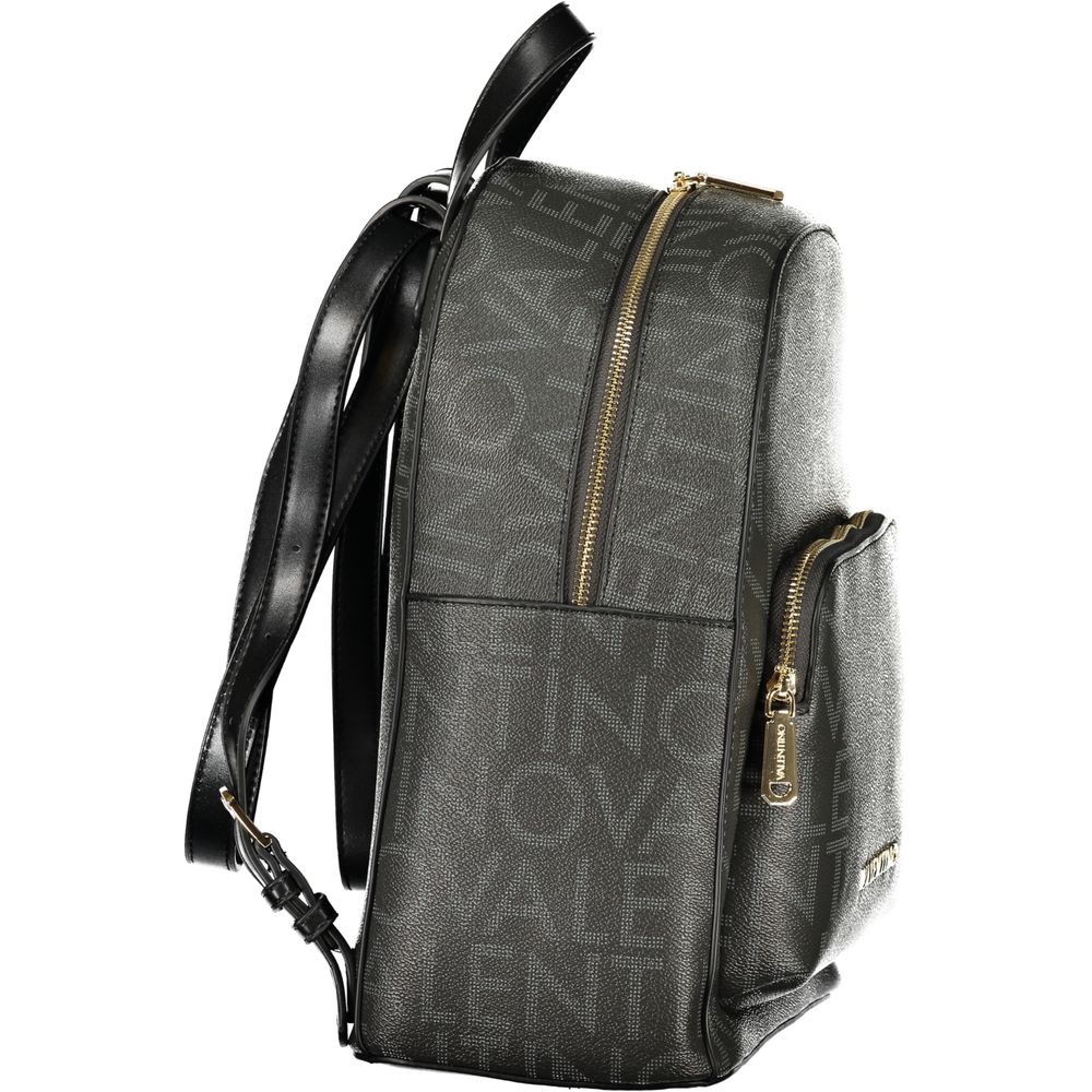 Backpack by Mario Valentino for women in polyurethane black showcases an architectural Polyurethane Backpack design, featuring a secure , ample , and architectural backpack-strap for a sophisticated look.