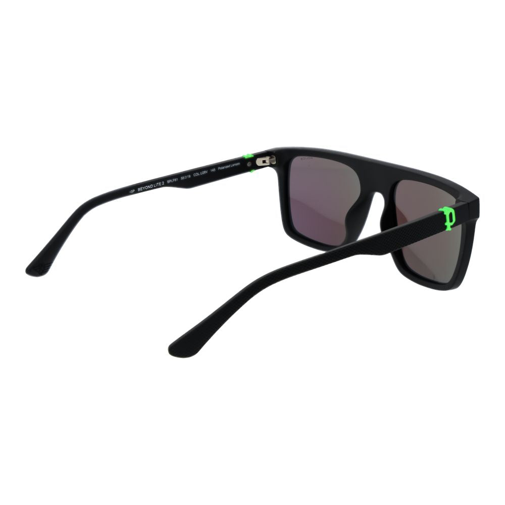 Sunglasses by Police for men in plastic black features a contemporary silhouette, showcasing a contemporary full-rim square frame design in black coloured frame with high-performance polarized category-3-dark-tint lens.