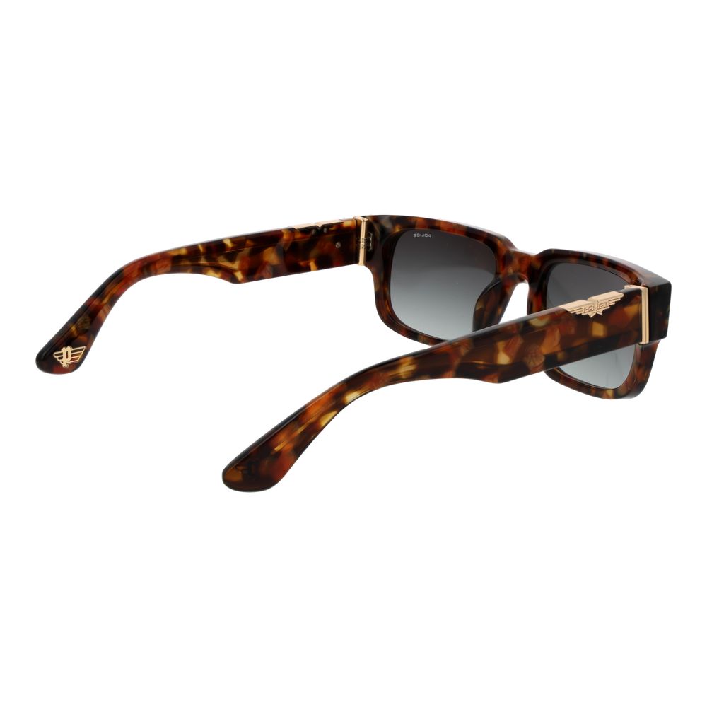 Sunglasses by Police for men in cellulose acetate brown features an effortlessly chic rectangle full-rim frame design with brown coloured frame detailing and gradient category-3-dark-tint lens for a effortlessly chic aesthetic.