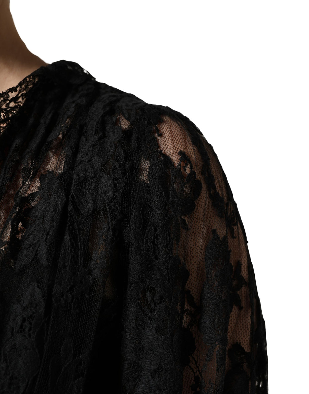 Dolce & Gabbana Women's A Line Gown Cocktail Long-Sleeve Cotton Silk Nylon & Lace Long Dress - Black