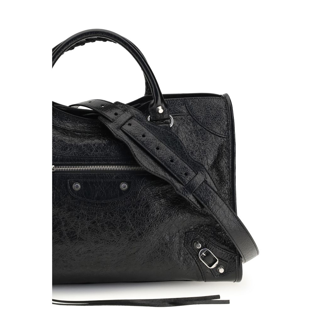 Balenciaga Icon Le City Zamak Cotton Canvas Calf & Lambskin Leather Shoulder Bag - Black