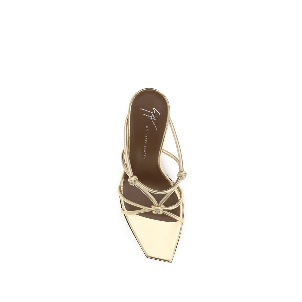 Giuseppe Zanotti Gold Calf Leather Bos Taurus Stiletto Heel Sandals