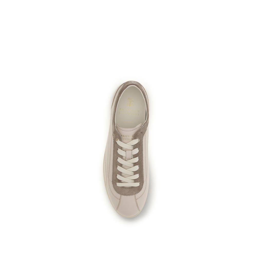 Brunello Cucinelli Men's Low Top Suede Leather & Cotton Sneakers - Beige