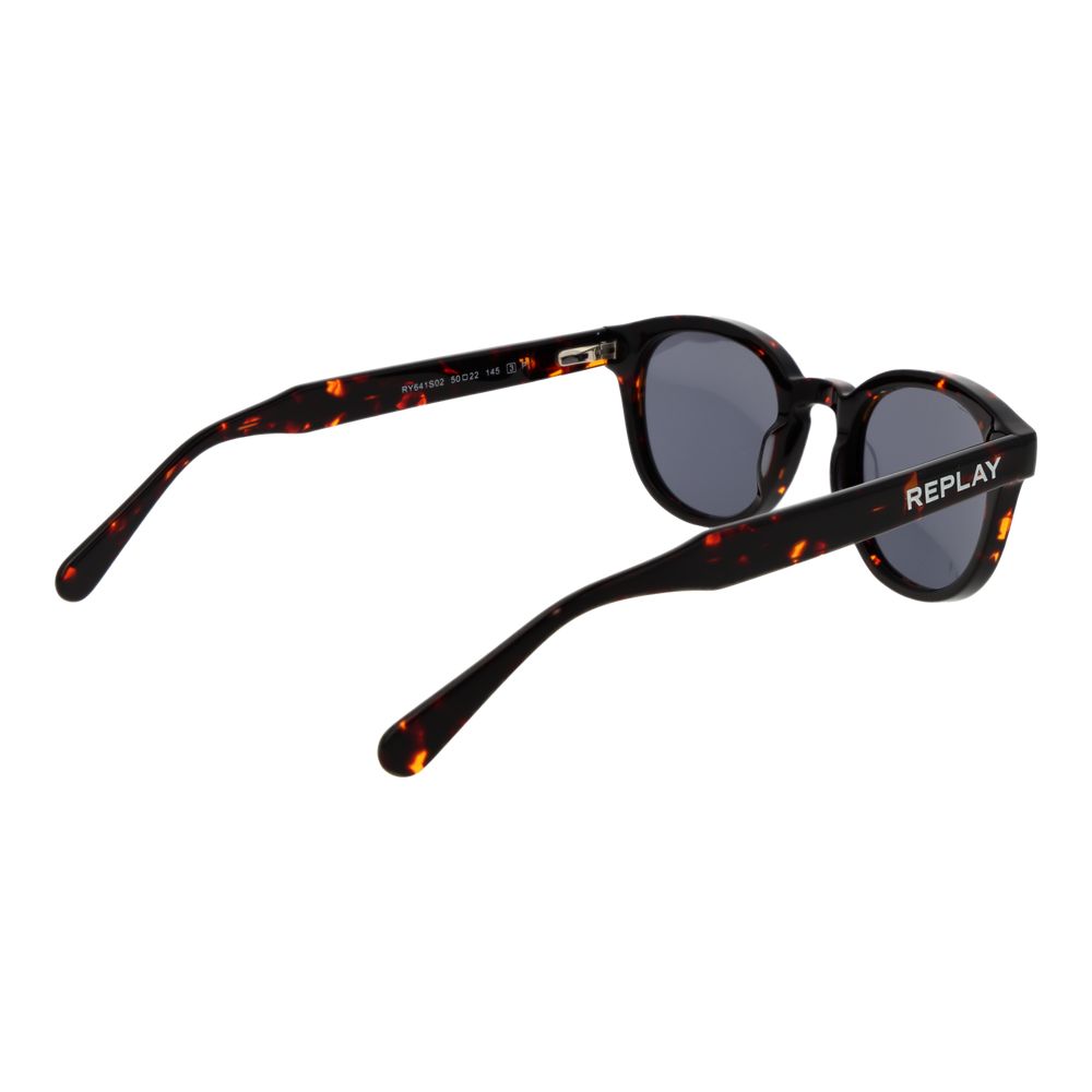 Sunglasses by Replay for unisex in acetate and brown presents a sumptuous silhouette, featuring brown coloured frame and full-rim panto frame design with non-polarized category-3-dark-tint lens for a sumptuous look.