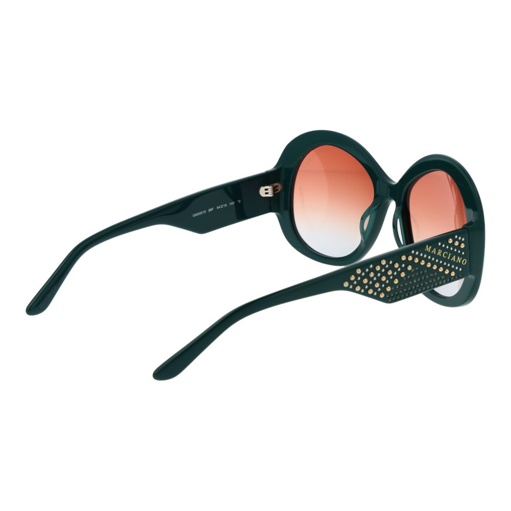 Sunglasses by Marciano by Guess for women in acetate turquoise features an timeless butterfly full-rim frame design with turquoise coloured frame frames and gradient category-2-medium-tint lens for a timeless finish.