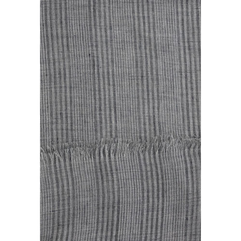 Brunello Cucinelli Polyester Viscose Lurex & Linen Frayed-Edge Scarf - Gray Patterned Striped