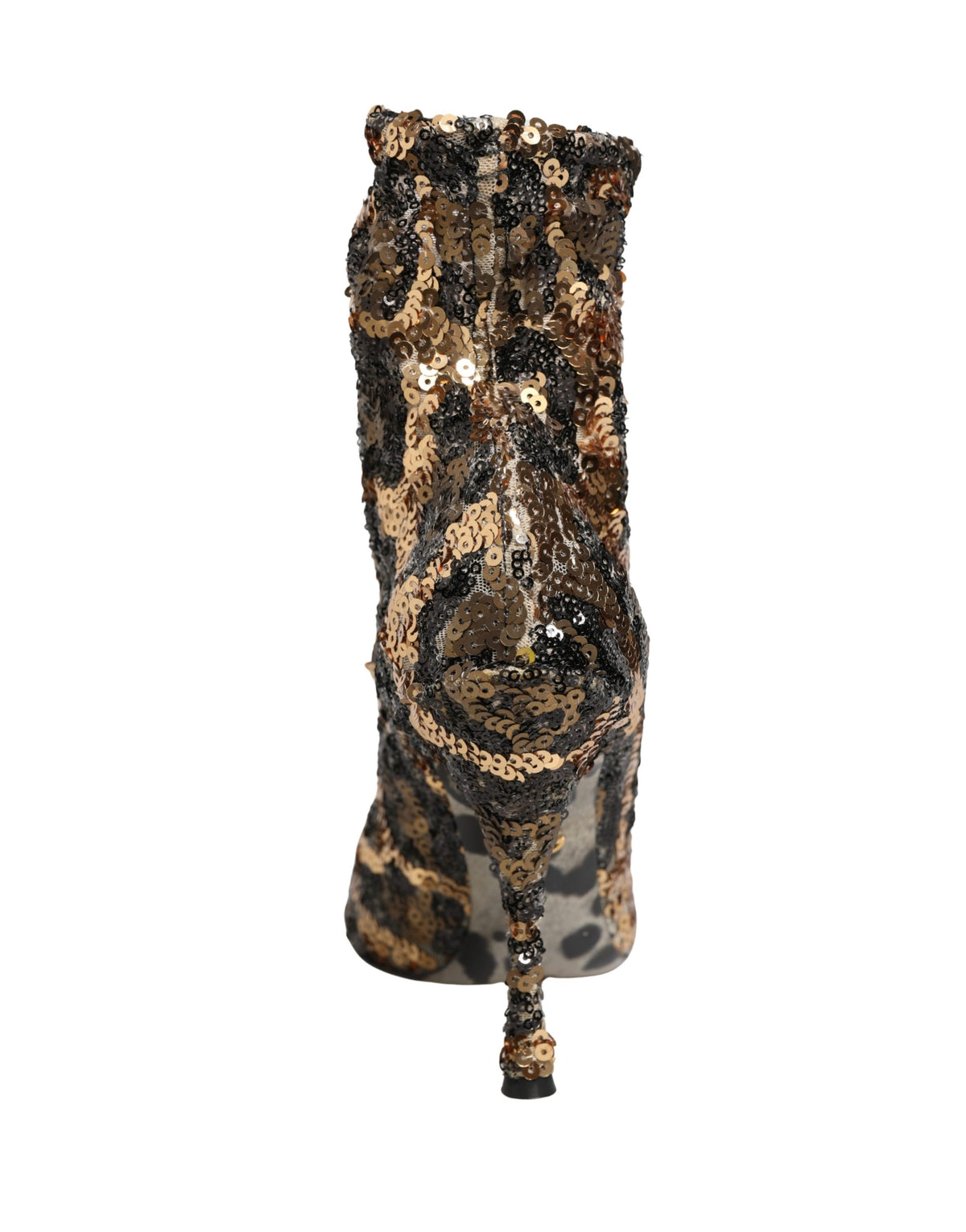 Dolce & Gabbana Women's Goat Leather Sequins Nylon & Polyester Sock Ankle Short Boots - Gold Leopard Print Print