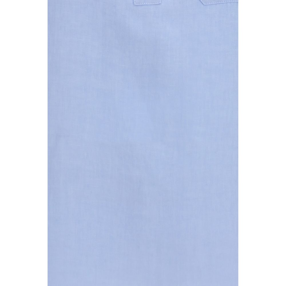 S Max Mara Blue Linen Dress Shirt
