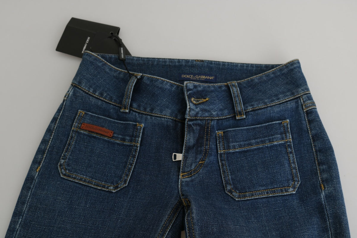Jeans by Dolce & Gabbana for women in stretch denim cotton blue features an sartorial slim & cropped and cropped with a mid rise cut for a sartorial finish.