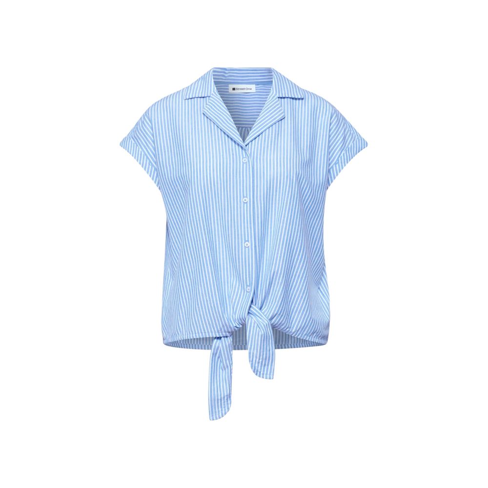 Shirt by Street One for women in cotton blue & striped features an architectural silhouette with a refined and elegant for a architectural look.