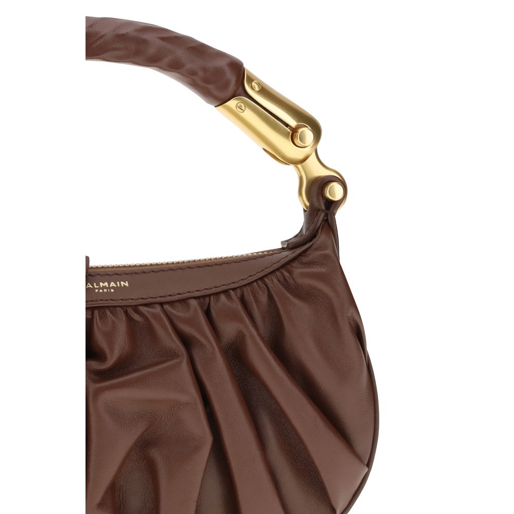Balmain Bos Taurus Calfskin Suede Leather Mini Shoulder Bag - Brown Ebony Gold