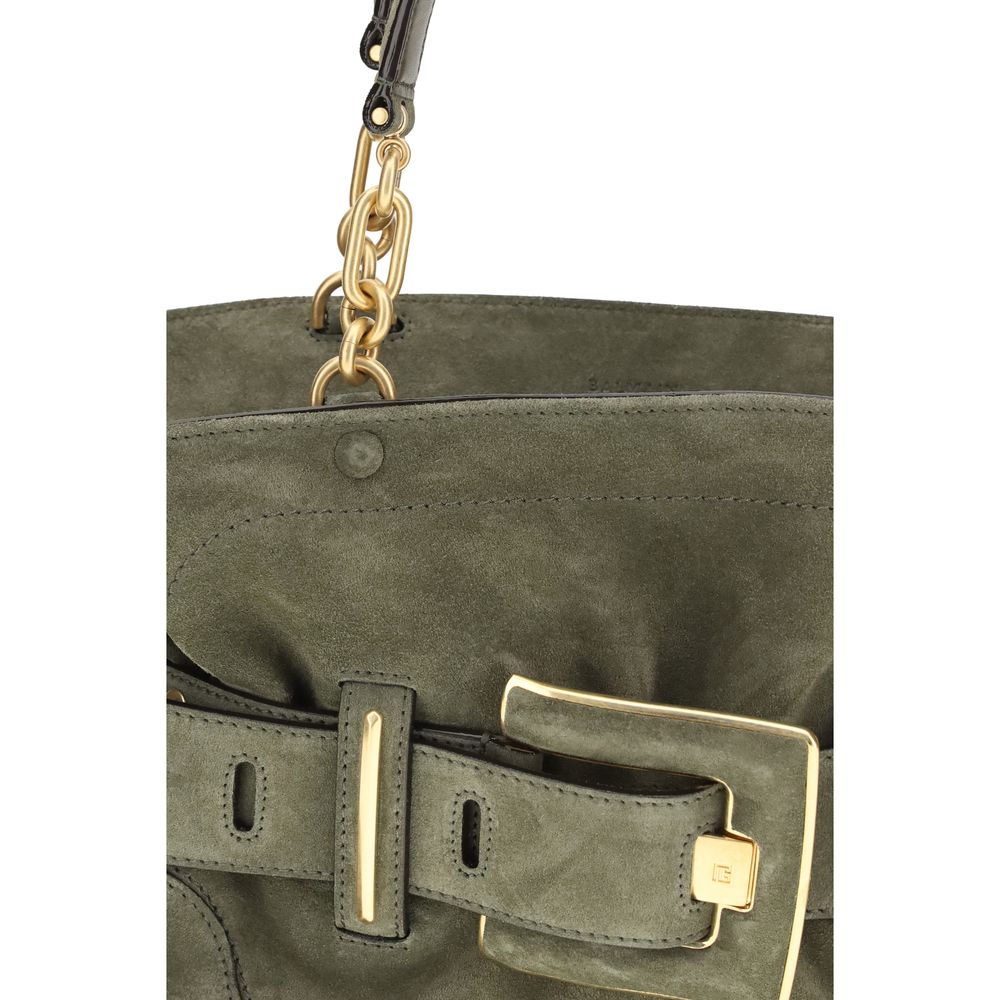 Balmain Anthem Bos Taurus Calf Leather Cotton & Linen Frame Handbag - Bicolour Gold