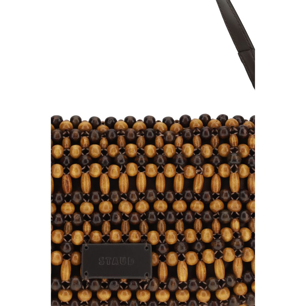 Compact Shoulder Bag by Staud for women in leather brown & natural features a statuesque silhouette, showcasing a secure zipper and statuesque with versatile shoulder-strap & detachable-strap for a statuesque finish.