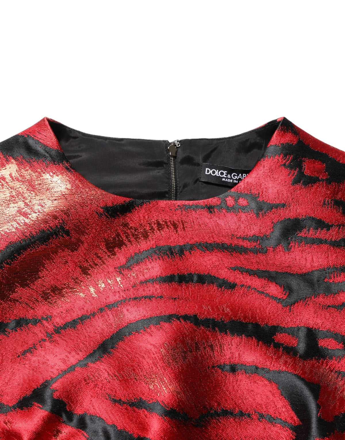 Dolce & Gabbana Women's Flared Wrap Sleeveless Cupro Polyester & Elastane Mini Dress - Black Red Jacquard Print
