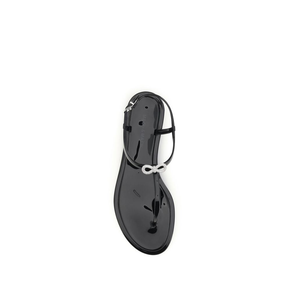 MACH & MACH Women's Crystal & Rubber Flat Ankle Strap Thong Sandals - Black Signature