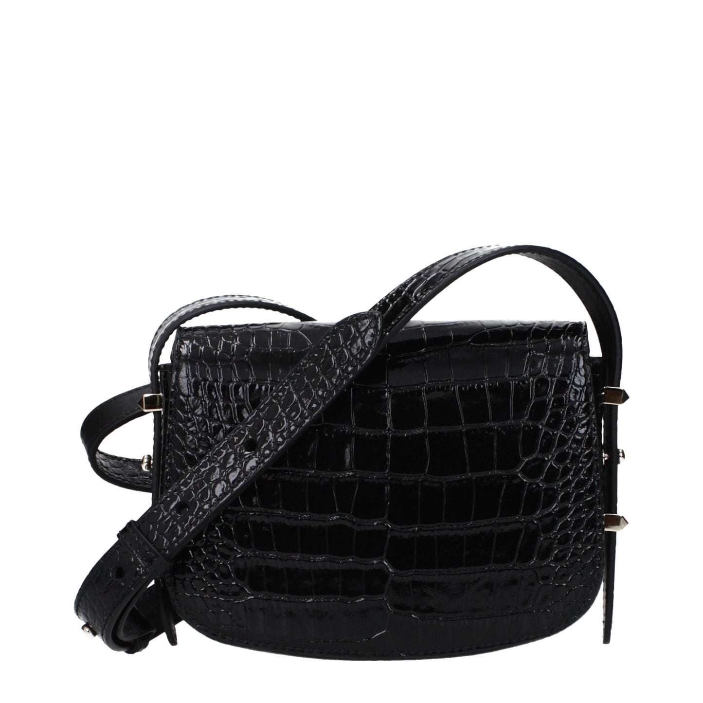 Crossbody Handbag by Jimmy Choo for women in leather black features a multifaceted silhouette, showcasing a secure and multifaceted with versatile crossbody-strap & adjustable-strap for multifaceted style.