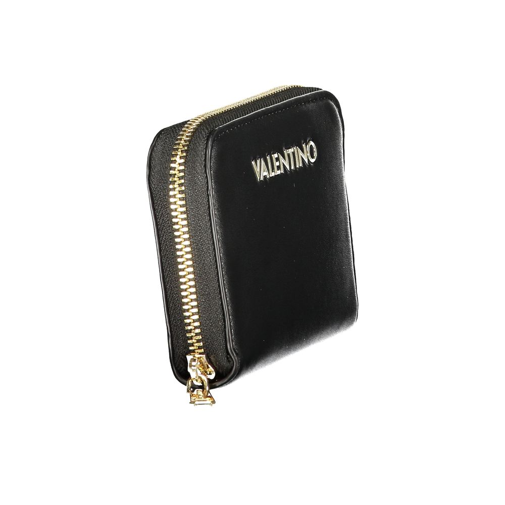 Wallet by Mario Valentino for women in polyurethane black showcases a distinguished silhouette, artfully capturing the essence of the distinguished Polyurethane Wallet design with functional .