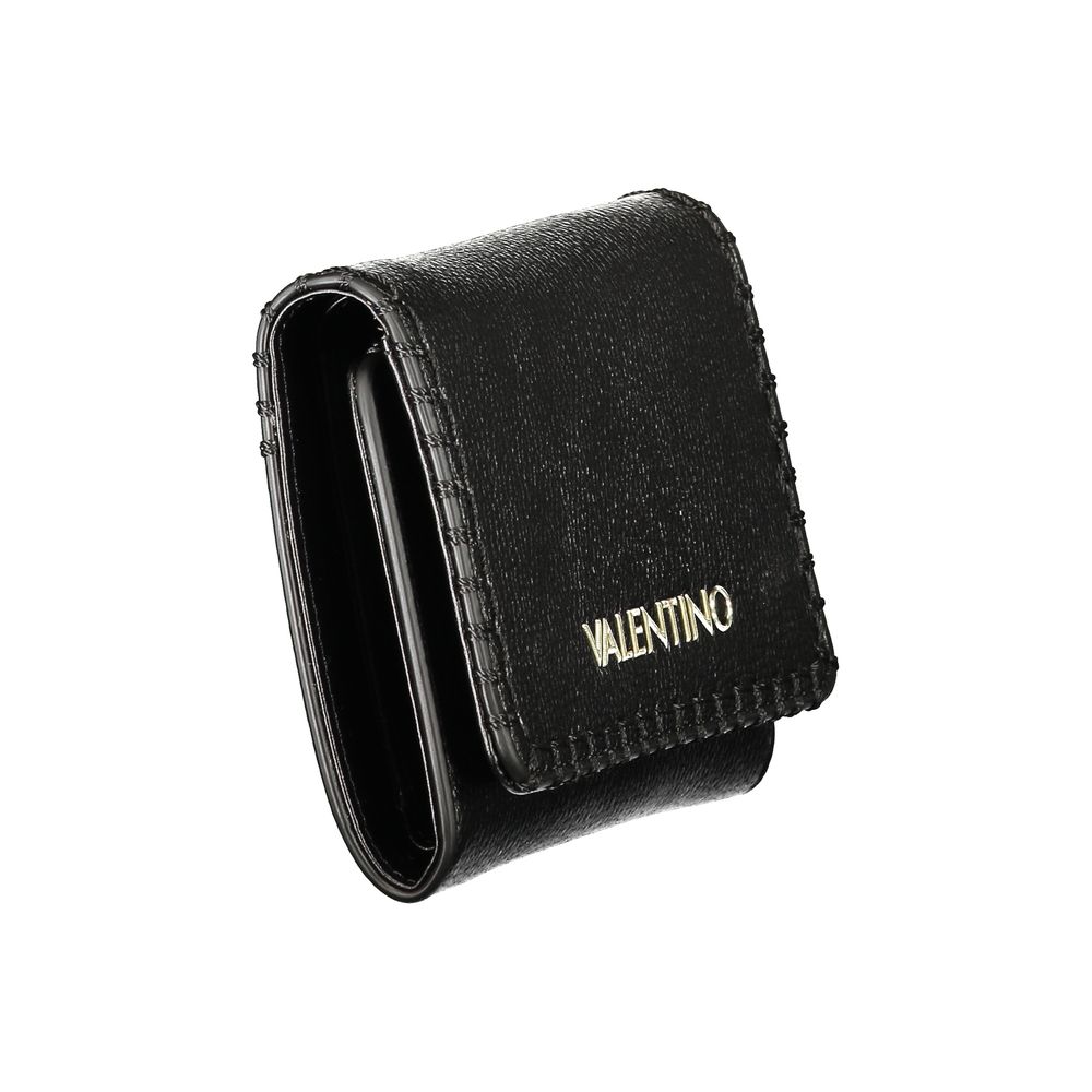 Wallet by Mario Valentino for women in polyurethane black showcases a distinguished silhouette, artfully capturing the essence of the distinguished Polyurethane Wallet design with functional .