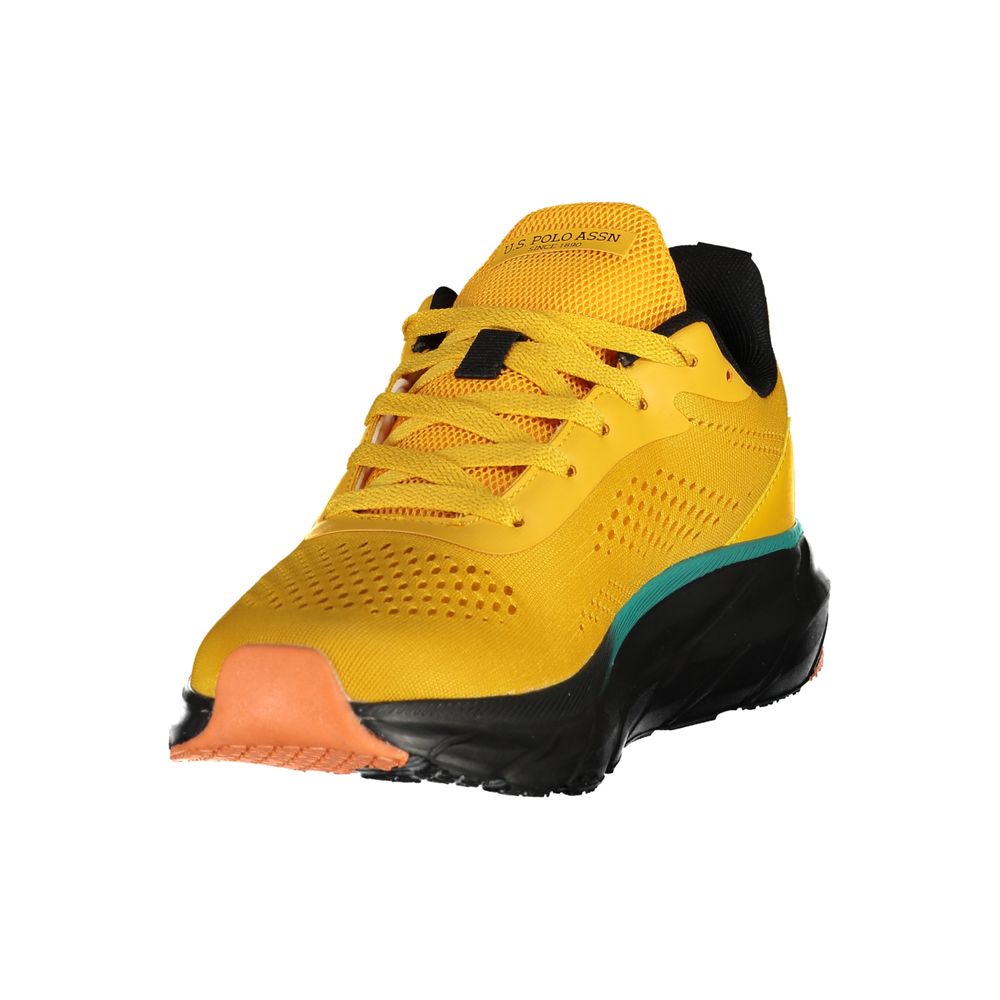 Athletic Sneakers by U.S. POLO ASSN. for men in polyester & polyurethane yellow features an architectural silhouette, showcasing the premium athletic style of the Men's Athletic Polyester & Polyurethane Sneakers with an architectural finish.