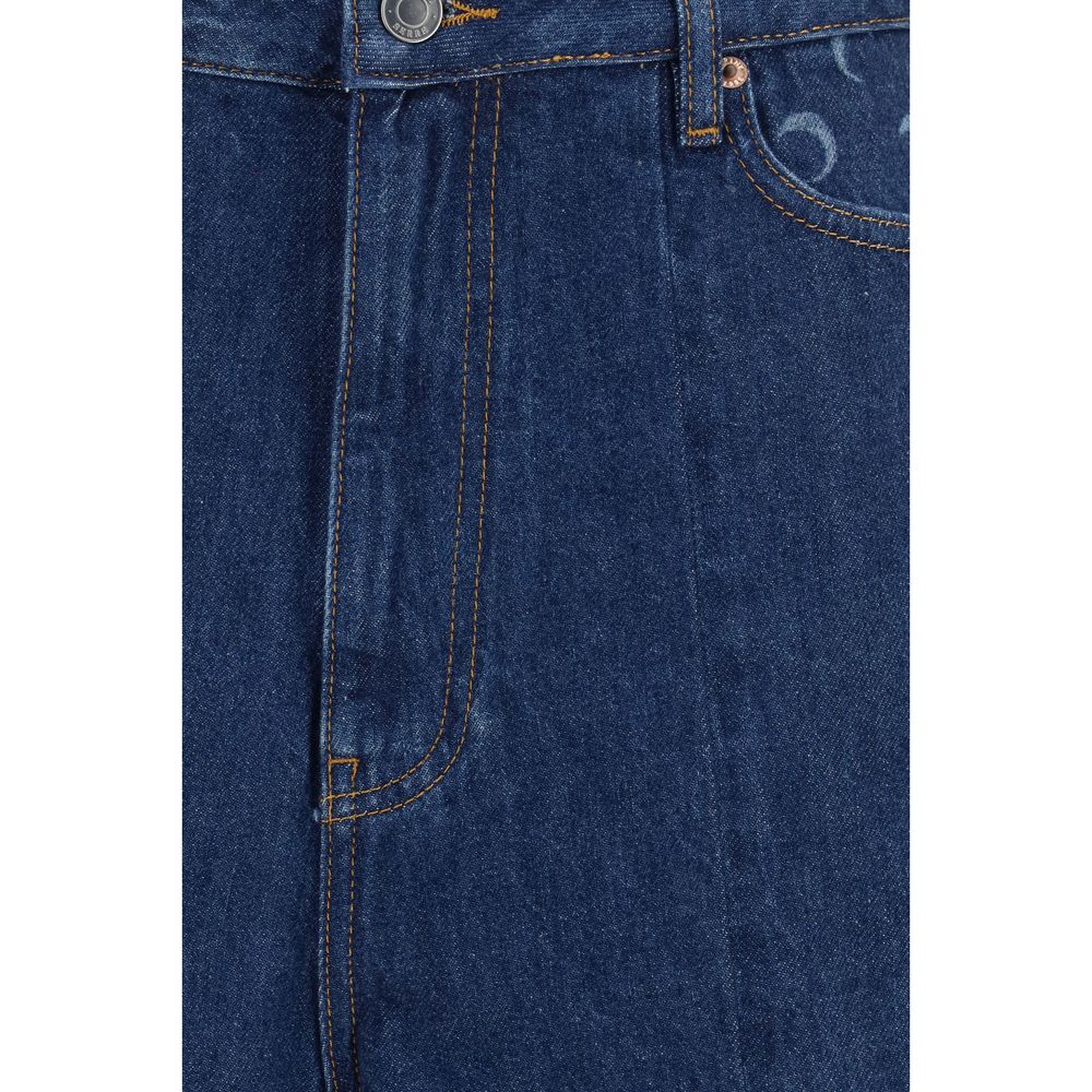 Marine Serre Women's Straight Leg Regular Fit High Rise Cotton Denim Twill Shorts - Blue Signature