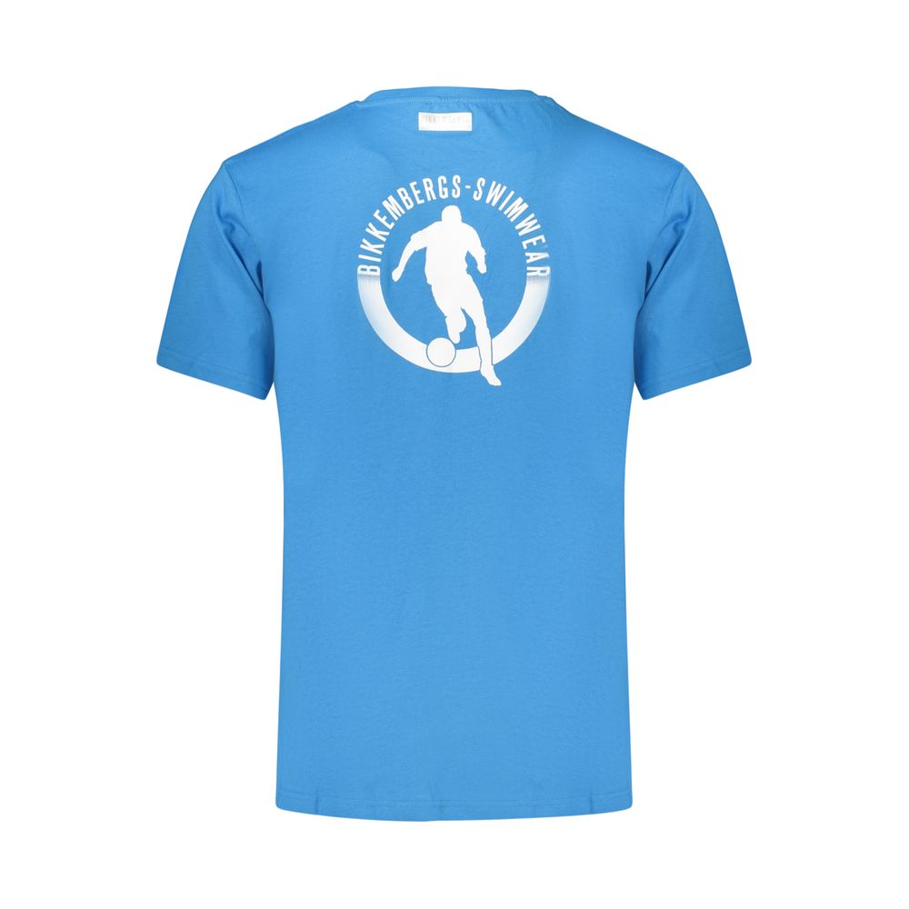 T-Shirt by Bikkembergs for men in cotton blue & print showcases a dramatic silhouette, elegantly detailed with a dramatic crew neckline and for a truly dramatic finish.