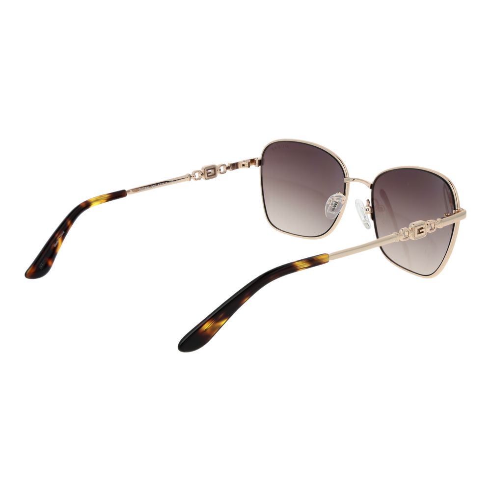 Sunglasses by Guess for women in metal and gold featuring an stylish full-rim square frame design with a sophisticated gold coloured frame finish and high-performance gradient category-3-dark-tint lens.