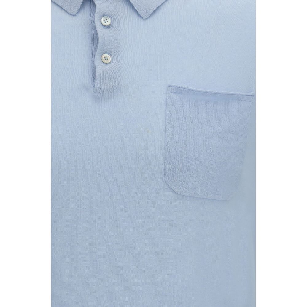 Aragona Cashmere Men's Regular Fit Cashmere Cotton Blend Polo Shirt - Blue