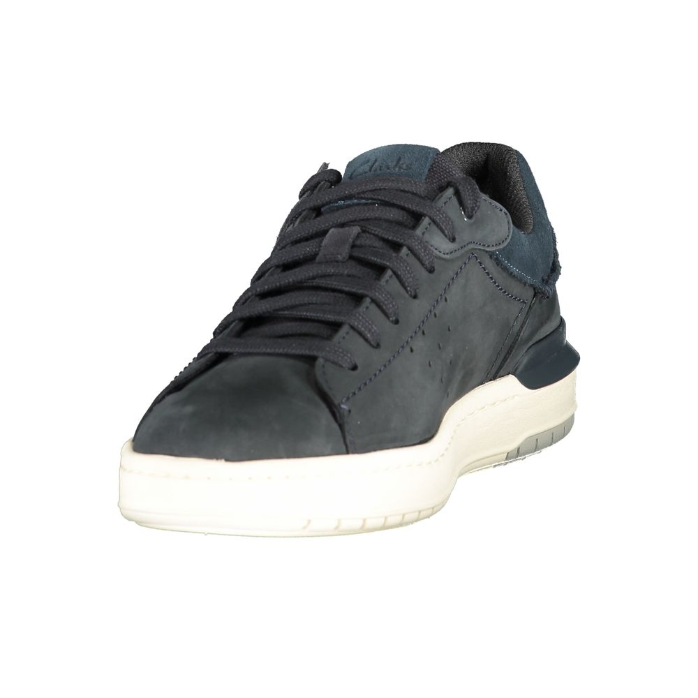 Athletic Sneakers by Clarks for men in polyester polyurethane leather blue features an architectural silhouette, showcasing the premium athletic style of the Men's Athletic Polyester Polyurethane Leather Sneakers with an architectural finish.