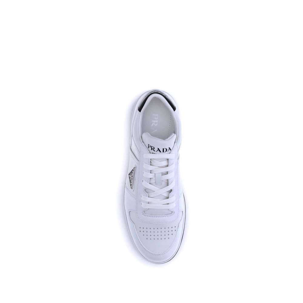 Sneakers by Prada for men in bos taurus calf leather white & signature presents a on trend silhouette from the Men's Low Top Bos Taurus Calf Leather Sneakers collection, showcasing a on trend low-top style for an elevated aesthetic.