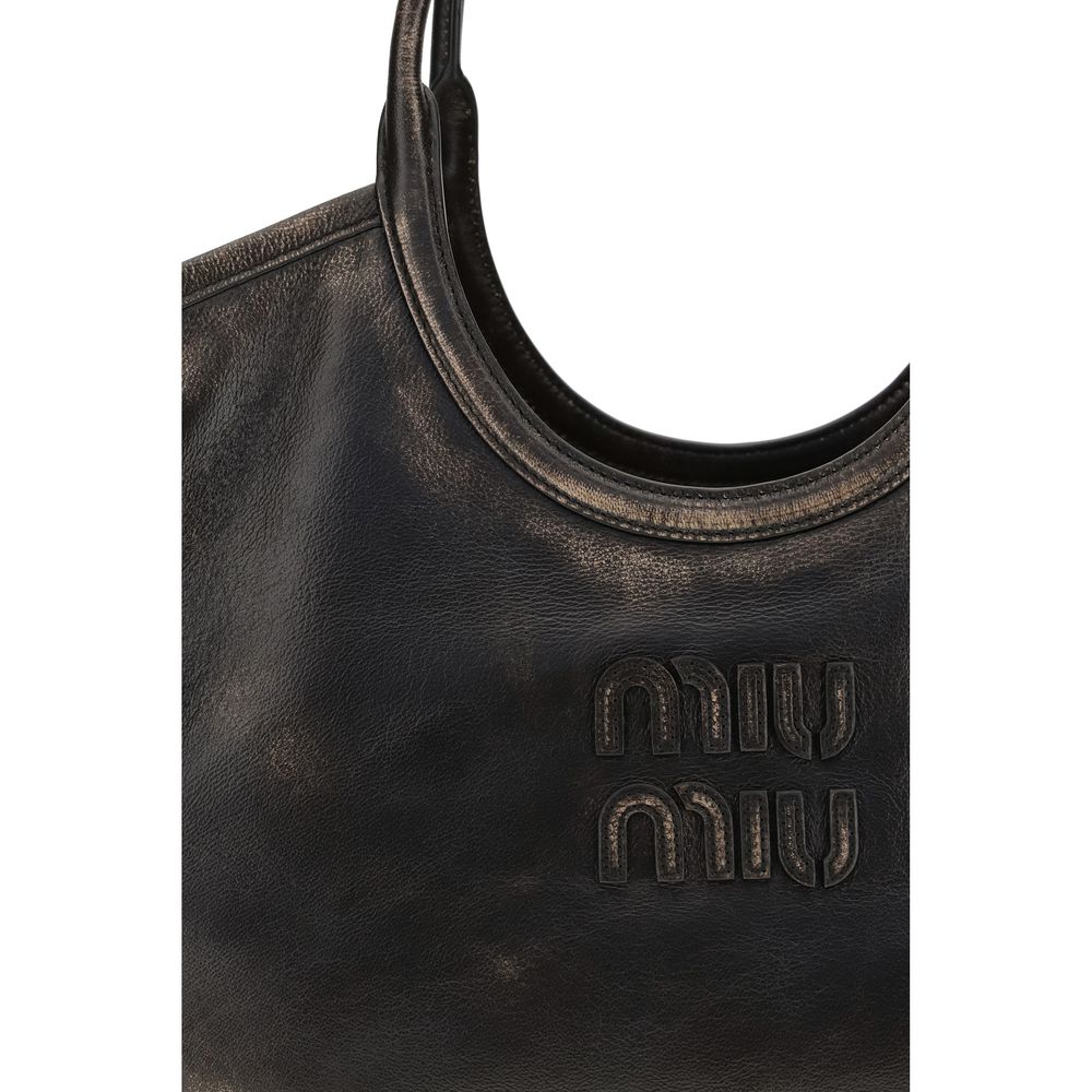 Miu Ivy Bos Taurus Calf Nappa Leather Shoulder Tote Bag - Brown Gold Signature