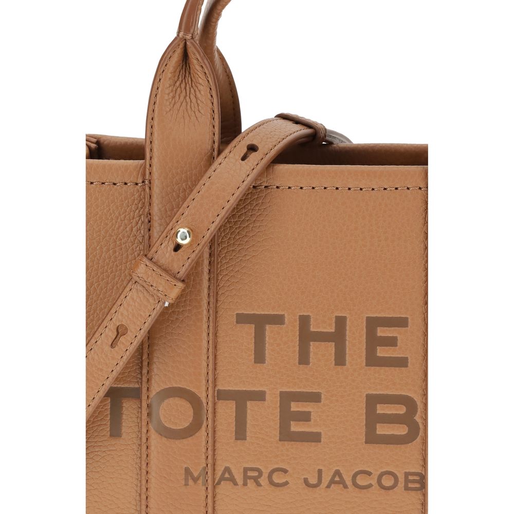 Marc Jacobs Bos Taurus Calf Grained Leather Small Crossbody Tote Handbag - Brown Monogram Print