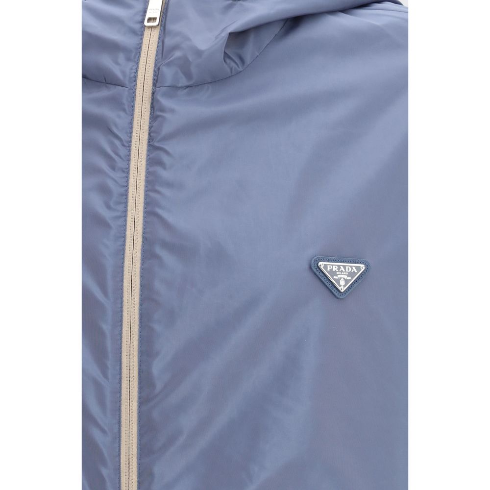 Prada Men's Down Reversible Nylon Hooded Puffer Jacket - Beige Signature