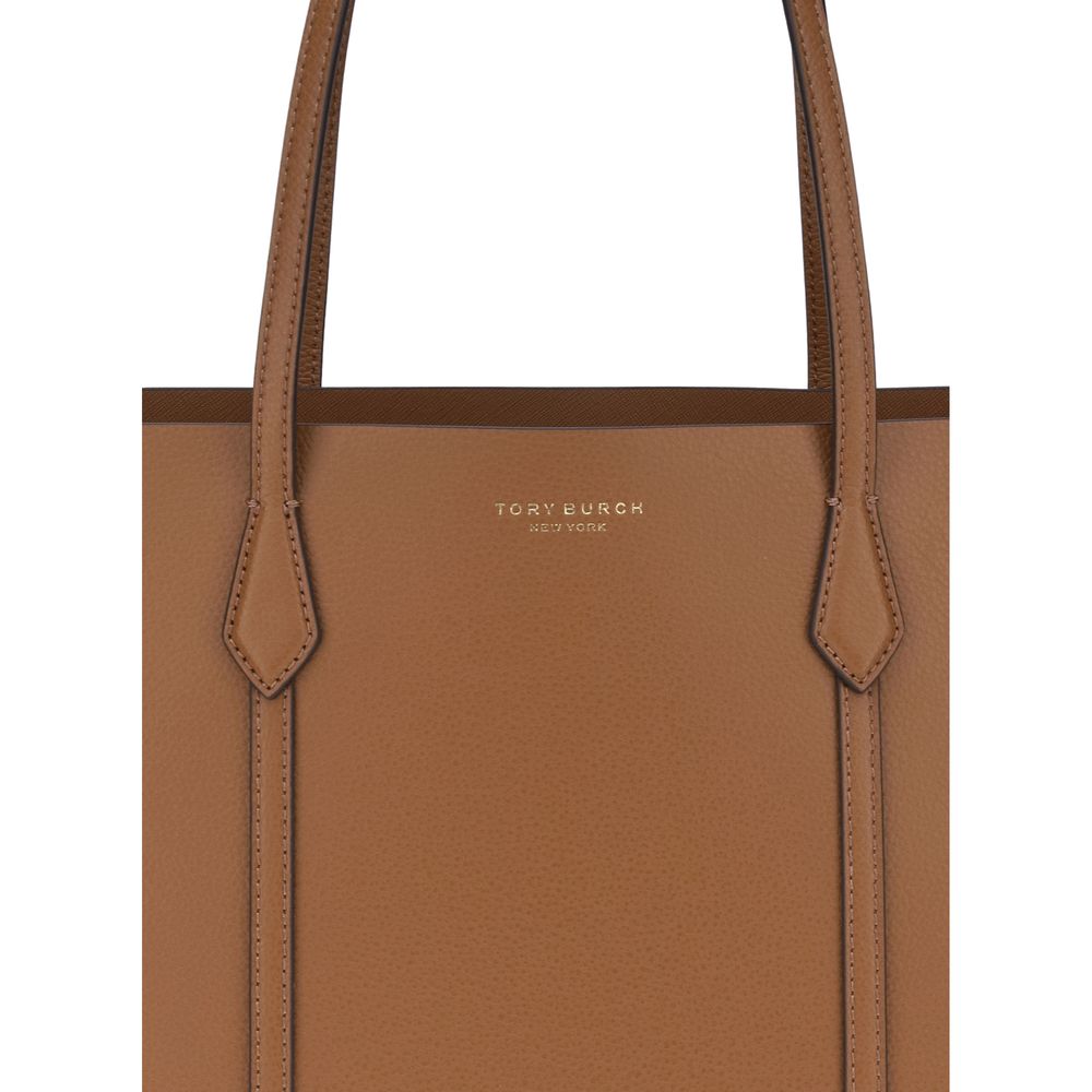 Tory Burch Perry Bos Taurus Grained Calf Leather Small Tote Clutch Handbag - Brown Gold