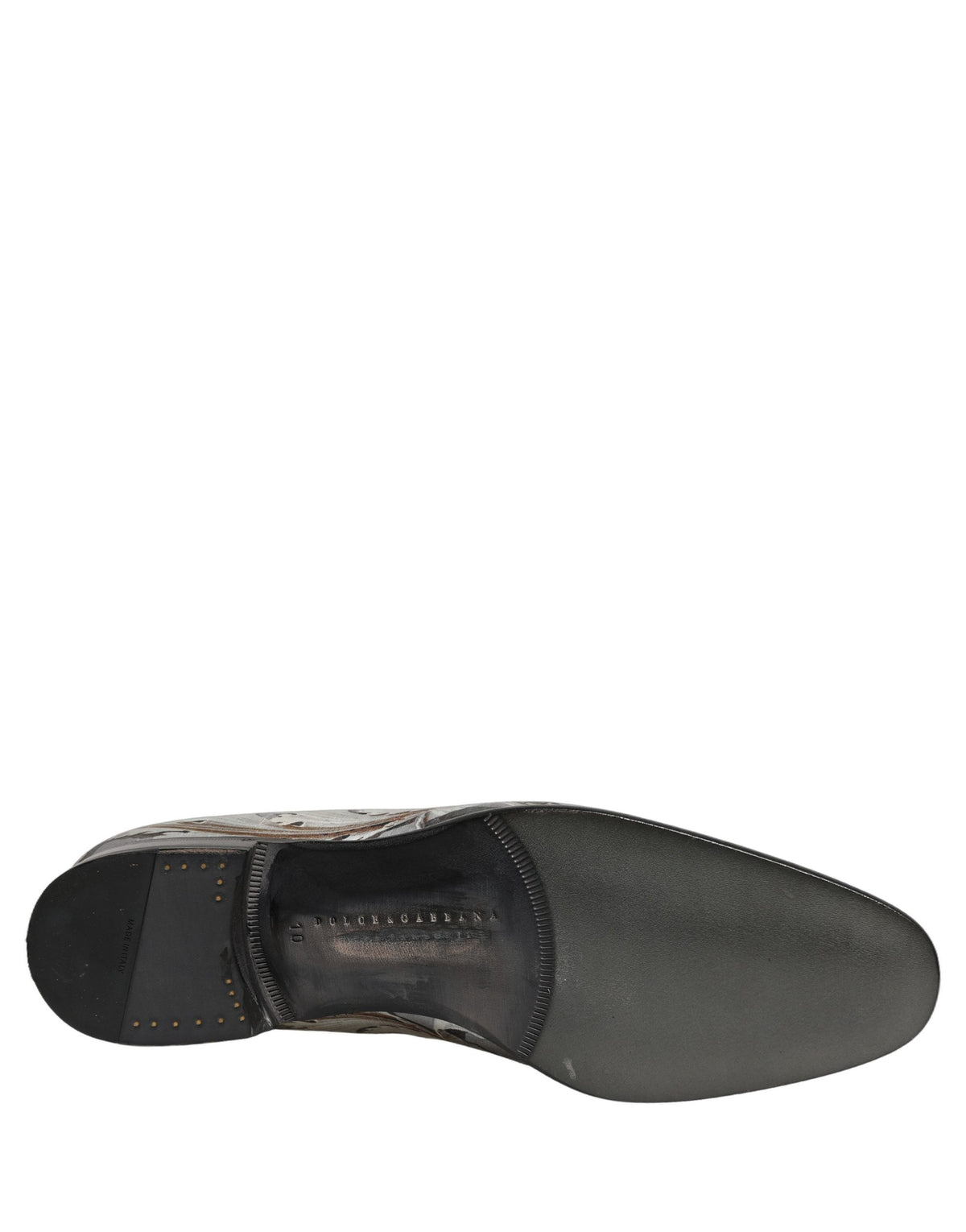 Dolce & Gabbana Men's Leather Loafer Slip-On Shoes - Beige Gray Multicolor Signature
