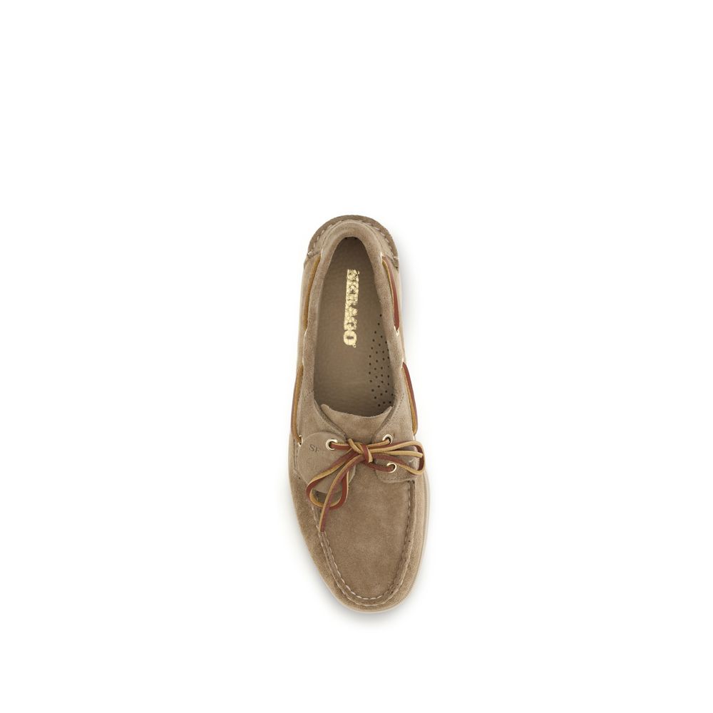 Loafer Slip-On Shoes by Sebago for men in bos taurus calf leather beige & striped features an effortless chic silhouette, showcasing the Men's Bos Taurus Calf Leather Loafer Slip-On Shoes design with an effortless chic and a for a effortless chic look.