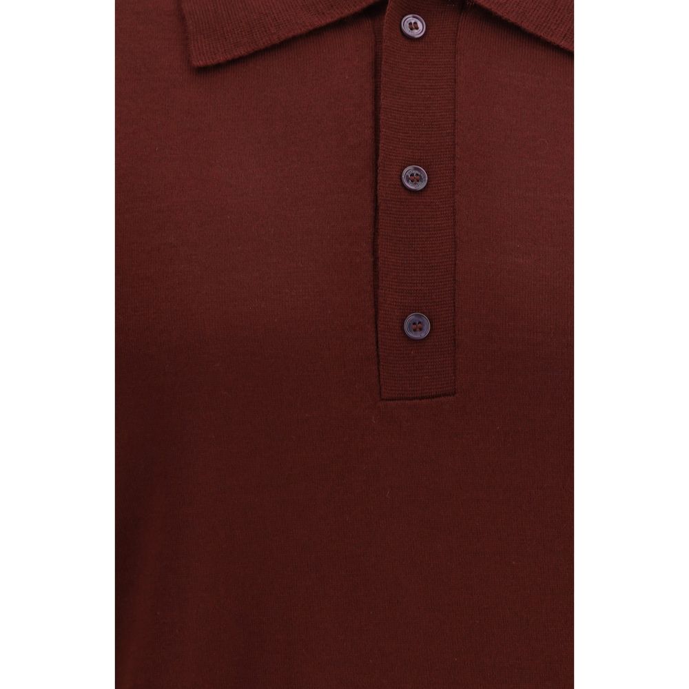 Valentino Garavani V Logo Men's Regular Fit Long-Sleeve Merino Wool Polo Shirt - Bordeaux