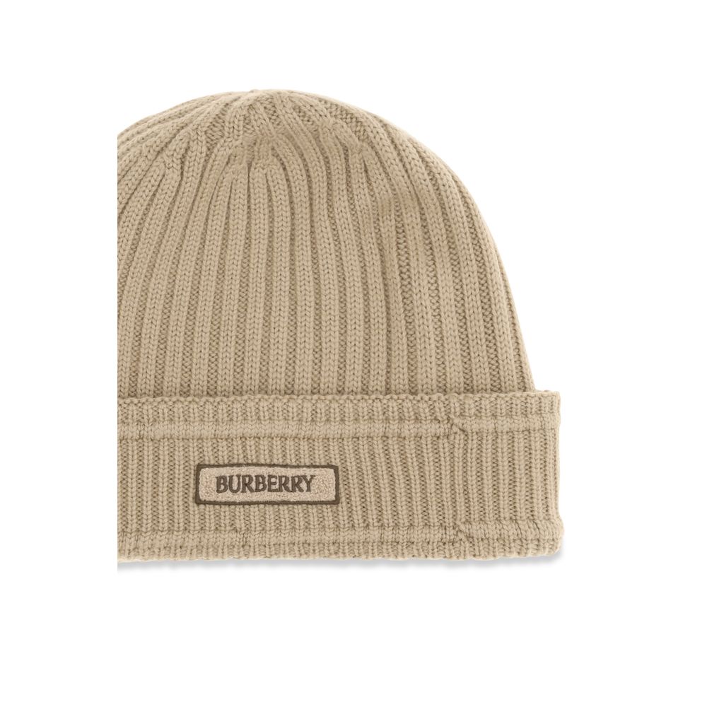Burberry Merino Wool Beanie Hat - Beige