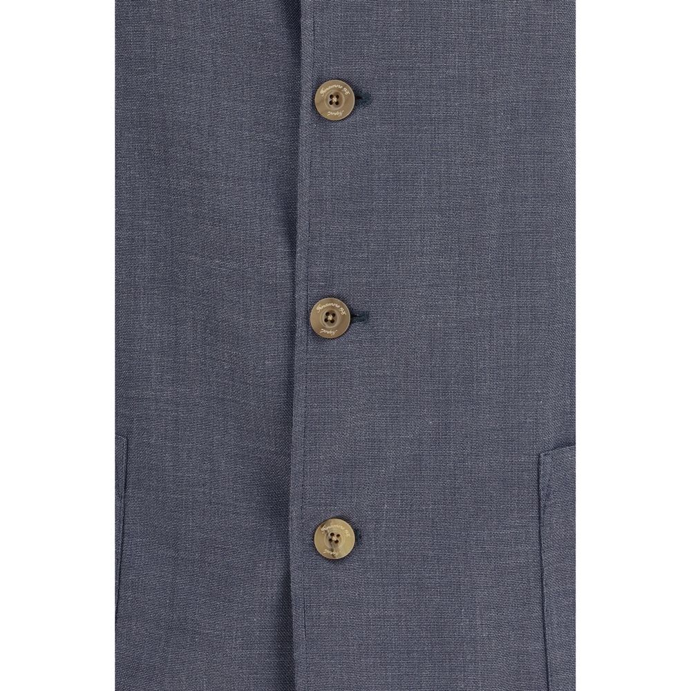 Finamore Men's Lightweight Fleeced Cotton Silk & Wool Jacket - Gray