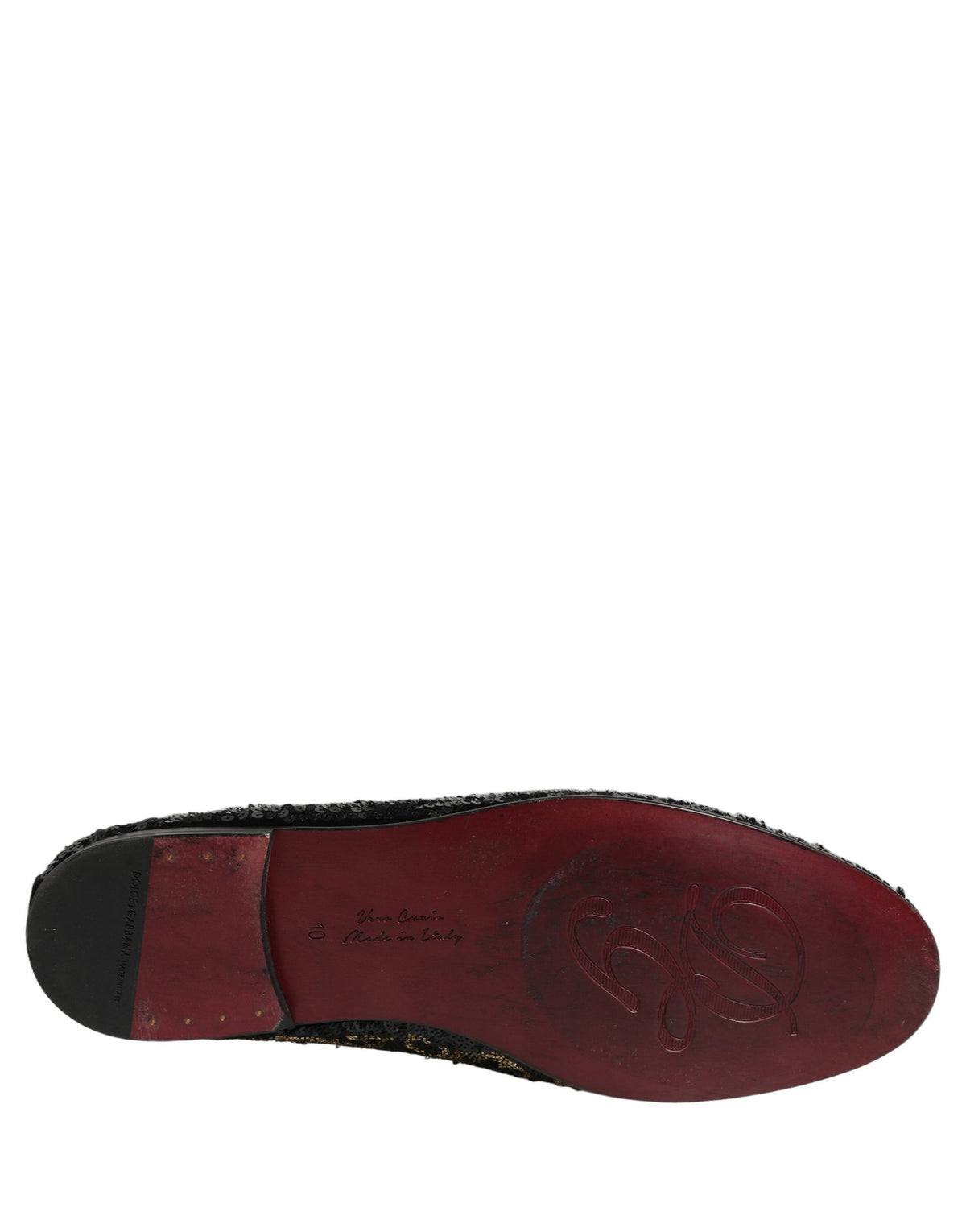 Dolce & Gabbana 9 To 5 501 Men's Leather Loafer Slip-On Slippers Shoes - Black Gold Silver Signature