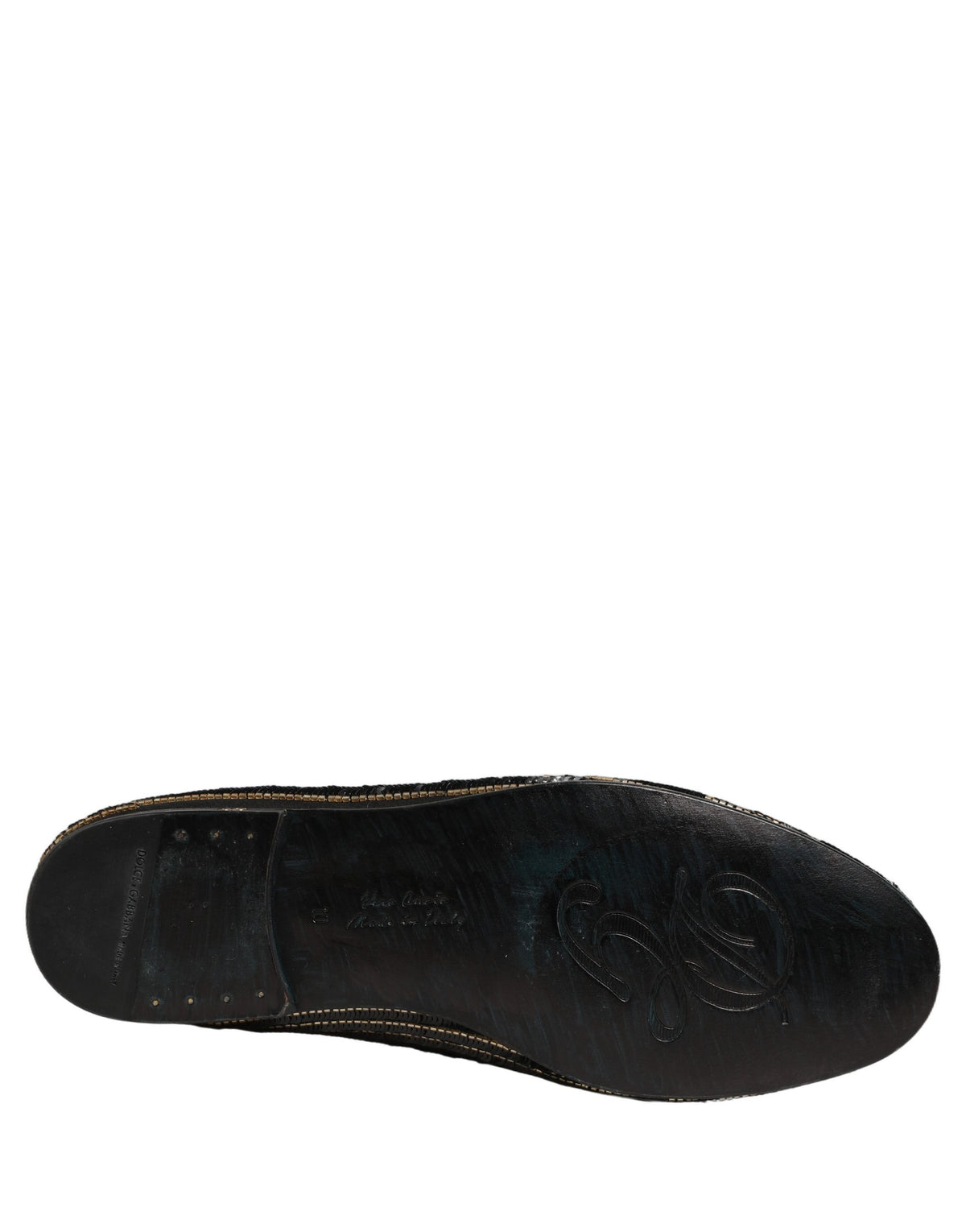 Dolce & Gabbana 9 To 5 Men's Leather Loafer Slip-On Shoes - Black Gold Signature