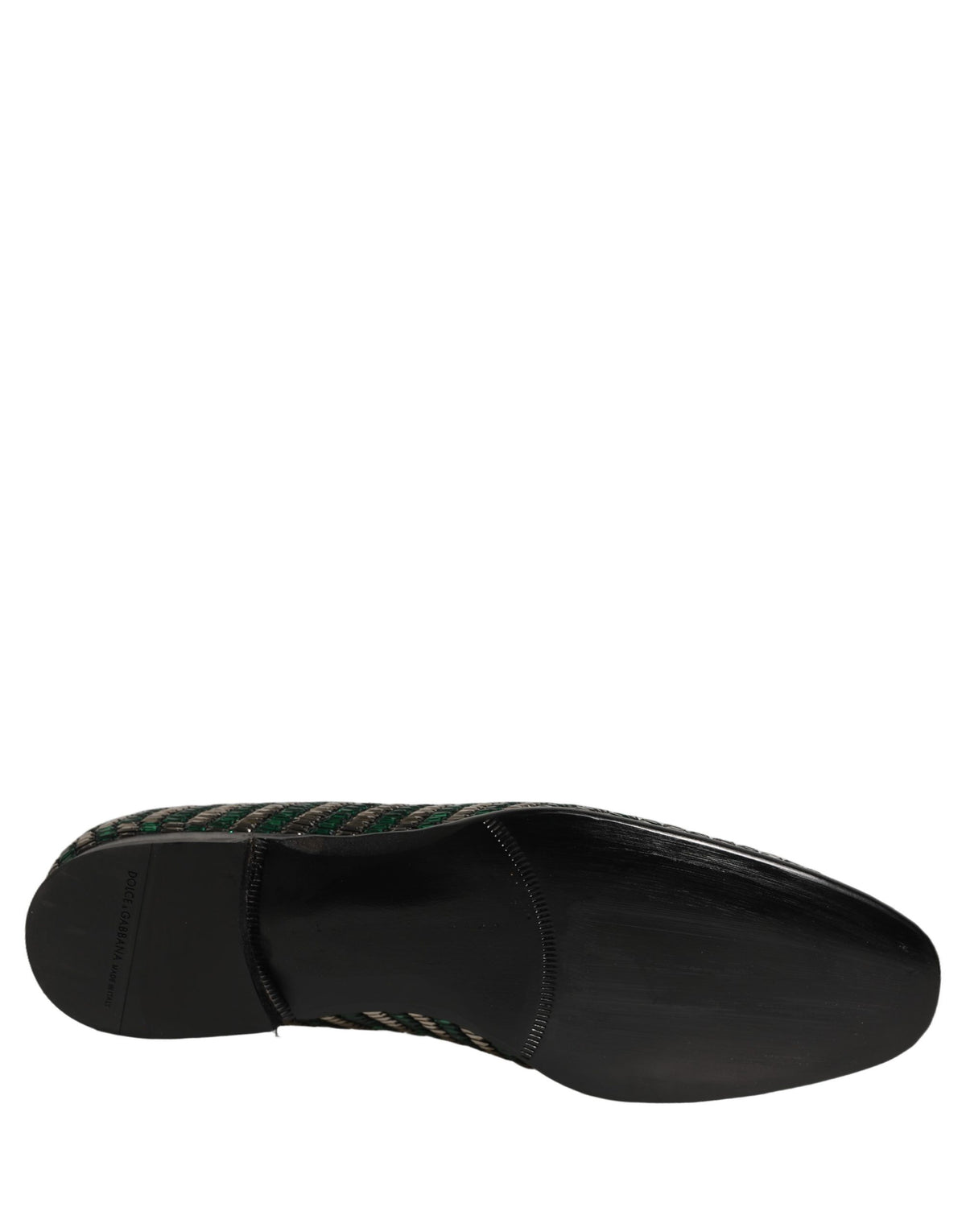 Dolce & Gabbana 9 To 5 Aria Men's Leather & Rhinestone Loafer Slip-On Shoes - Green Silver Signature