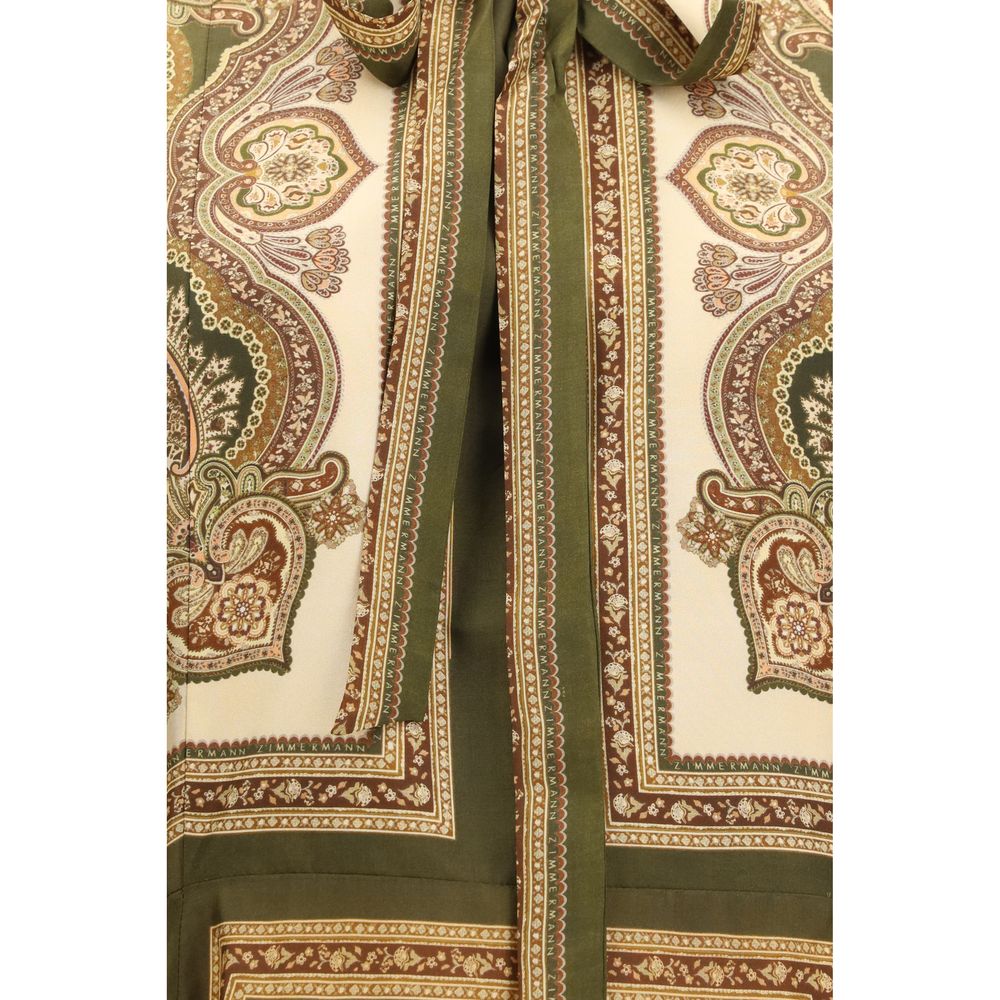 Zimmermann Women's Slip Long-Sleeve Round Neck Silk Midi Dress - Multicolor Paisley Print