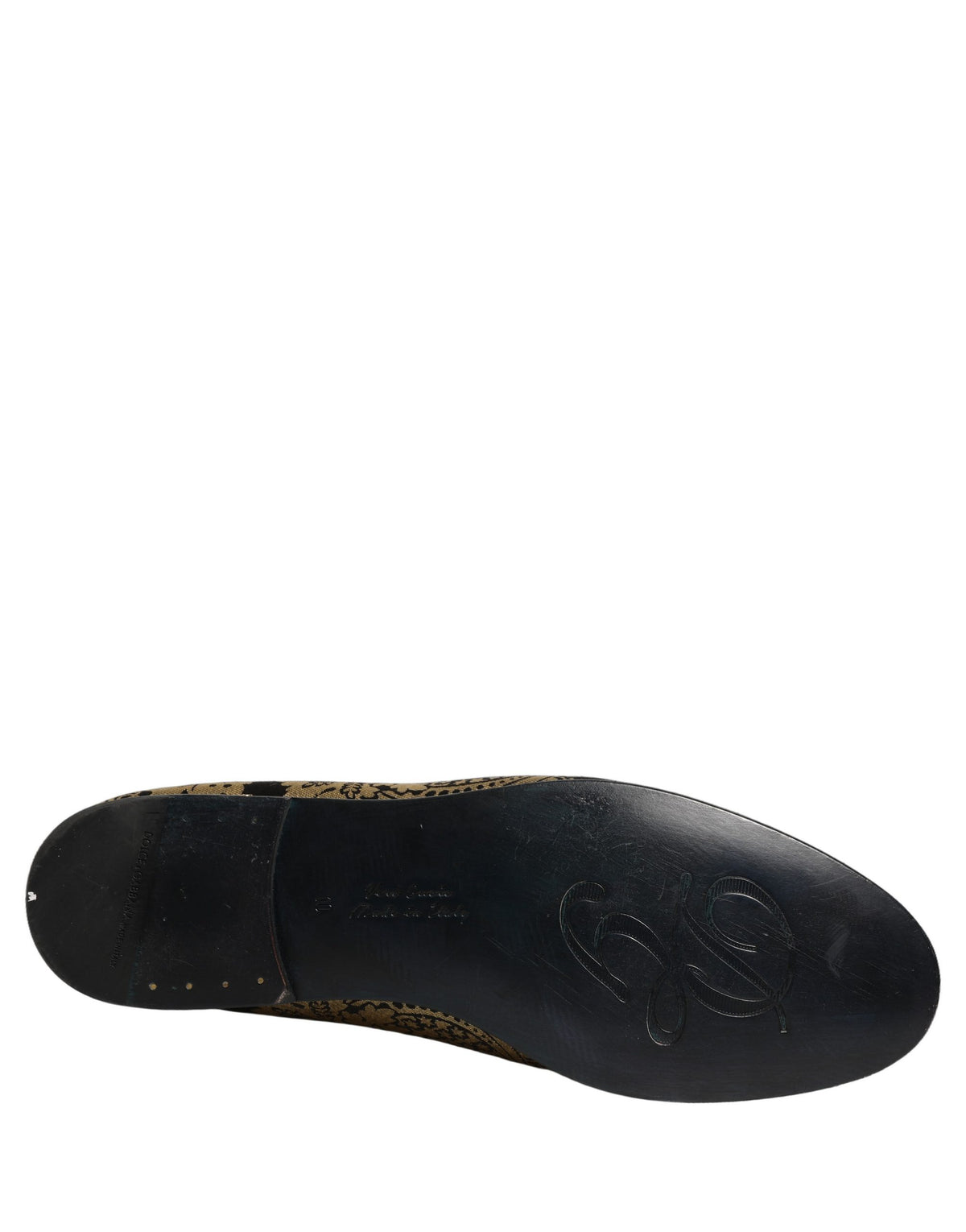 Dolce & Gabbana 9 To 5 501 Men's Leather Loafer Slip-On Shoes - Black Gold Patterned Jacquard Signature