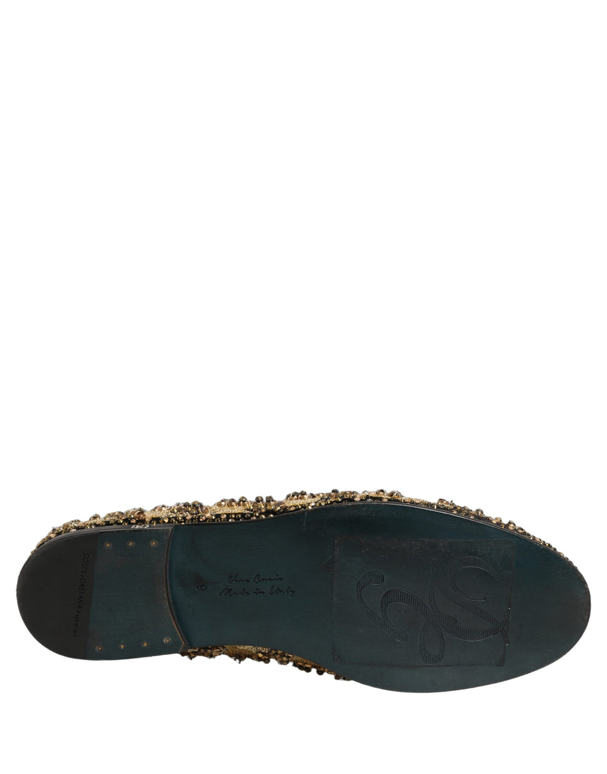 Dolce & Gabbana 9 To 5 Men's Leather Rhinestone & Sequins Loafer Slip-On Shoes - Gold Signature