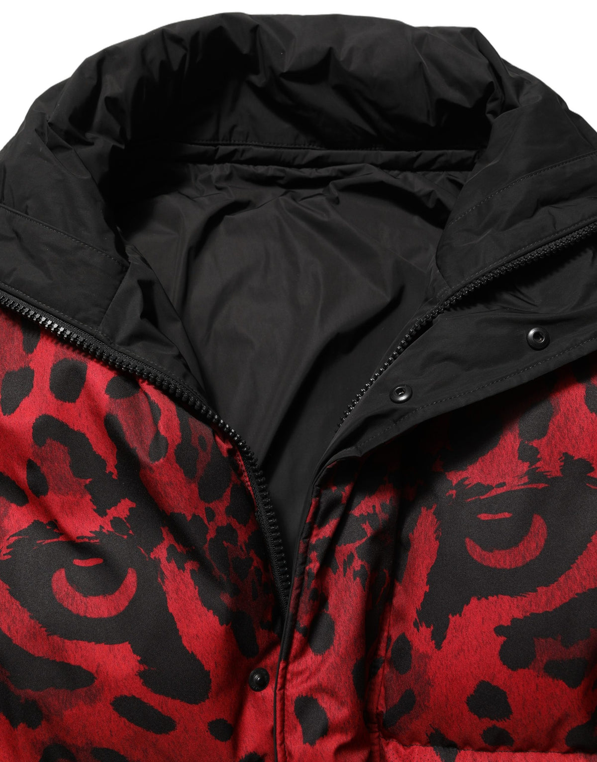 Dolce & Gabbana Men's Reversible Polyester Puffer Jacket - Animal Black Red Print