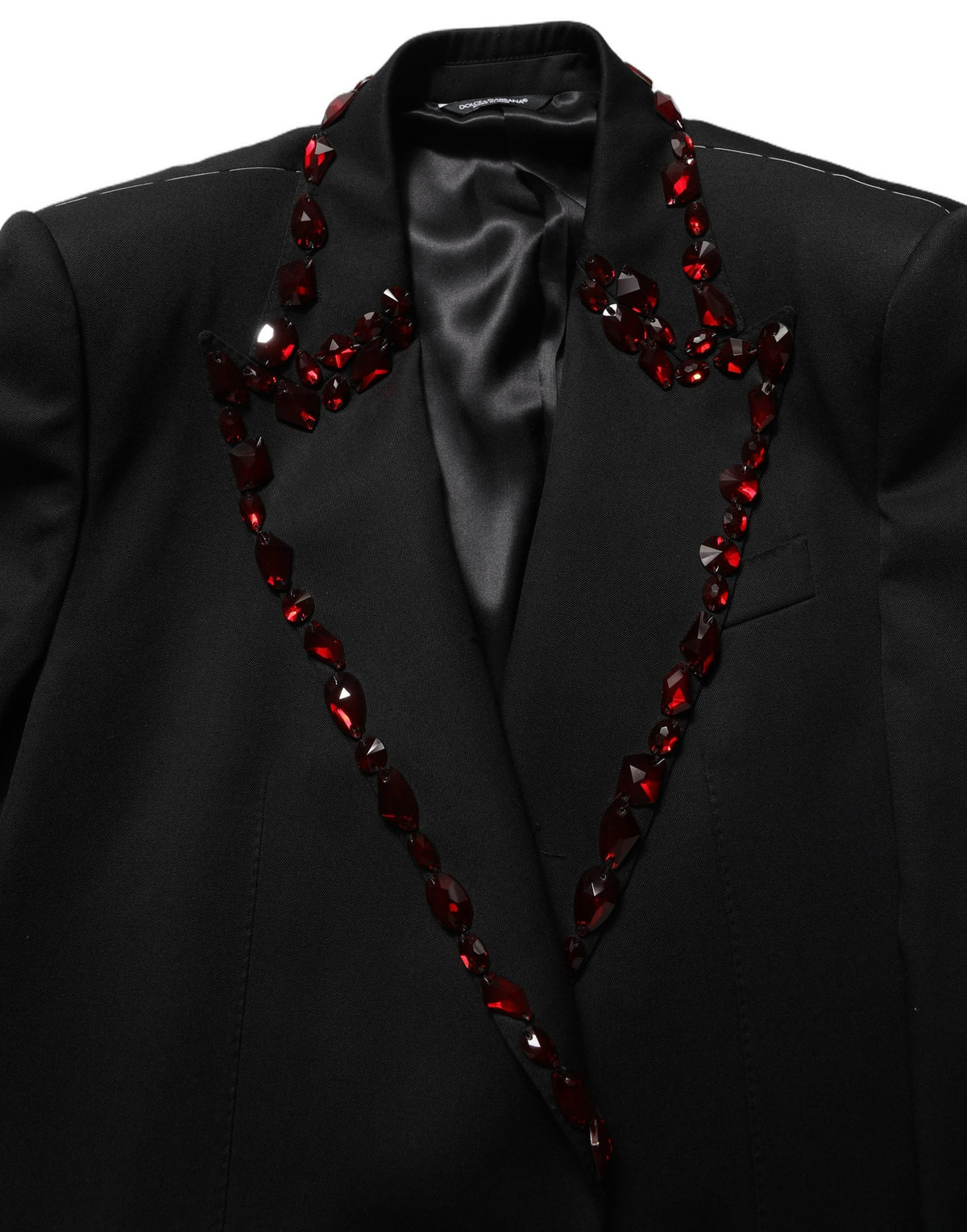 Dolce & Gabbana Men's Single Breasted Virgin Wool Viscose Polyester & Crystal Blazer - Black Red