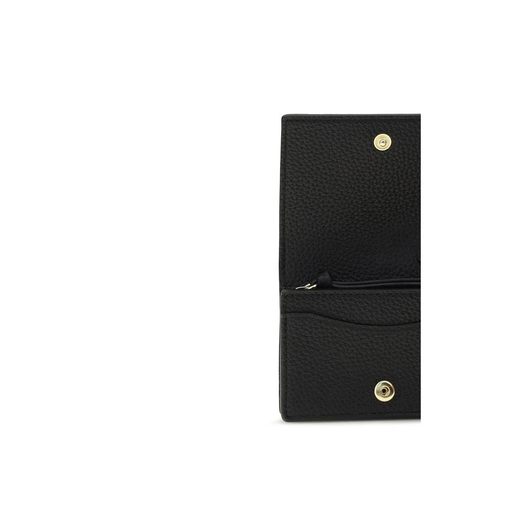 Ganni TU Polyester Polyurethane Grained Leather Cardholder Wallet - Black Signature